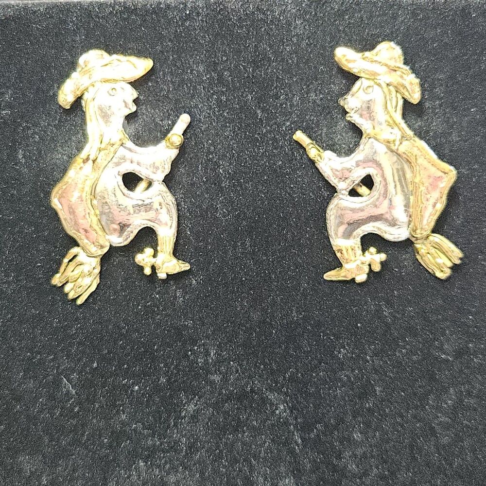 Artisan Mixed Metal Halloween Witch On A Broom Earrings - Picture 5 of 14